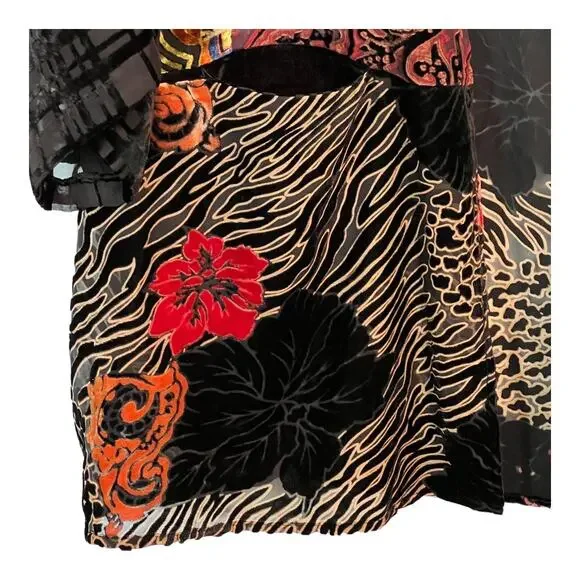 Anis A Open Kimono Burnout Velvet Topper Art to Wear Animal Print Floral L/XL - Picture 10 of 12